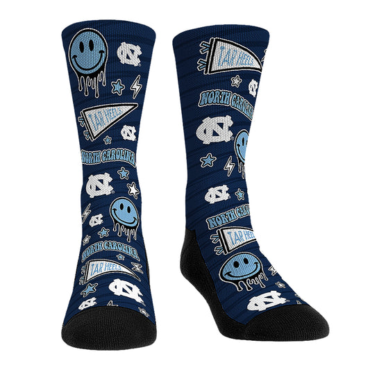 Youth Rock Em Socks North Carolina Tar Heels Smiley Stickers Crew Socks