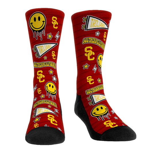 Youth Rock Em Socks USC Trojans Smiley Stickers Crew Socks