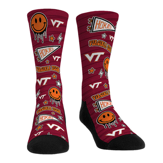 Youth Rock Em Socks Virginia Tech Hokies Smiley Stickers Crew Socks