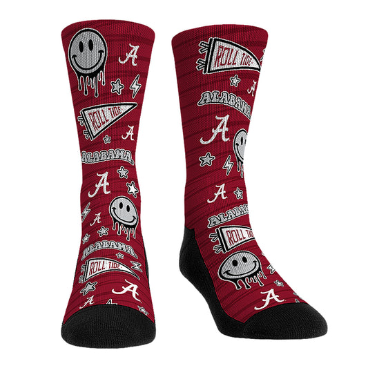 Rock Em Socks Alabama Crimson Tide Smiley Stickers Crew Socks