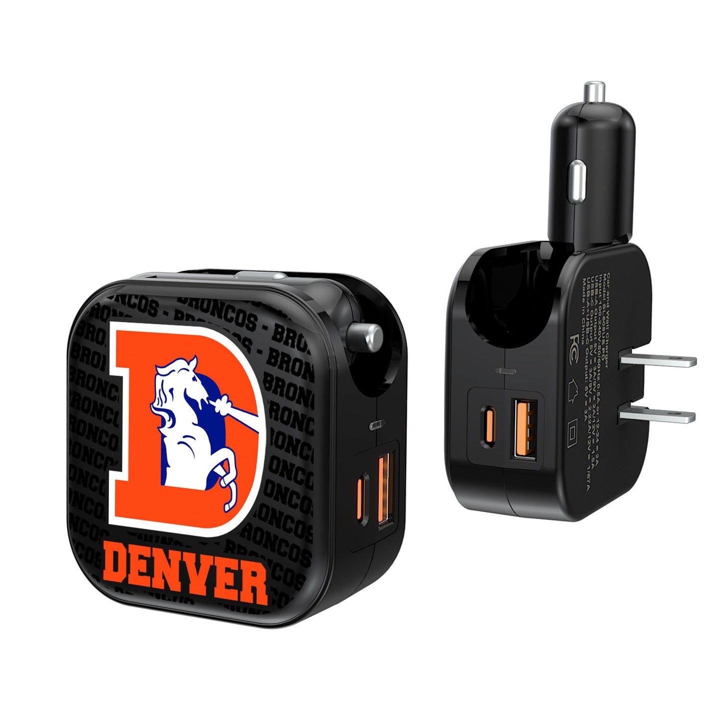 Denver Broncos Team Logo Dual Port USB Car & Home Charger