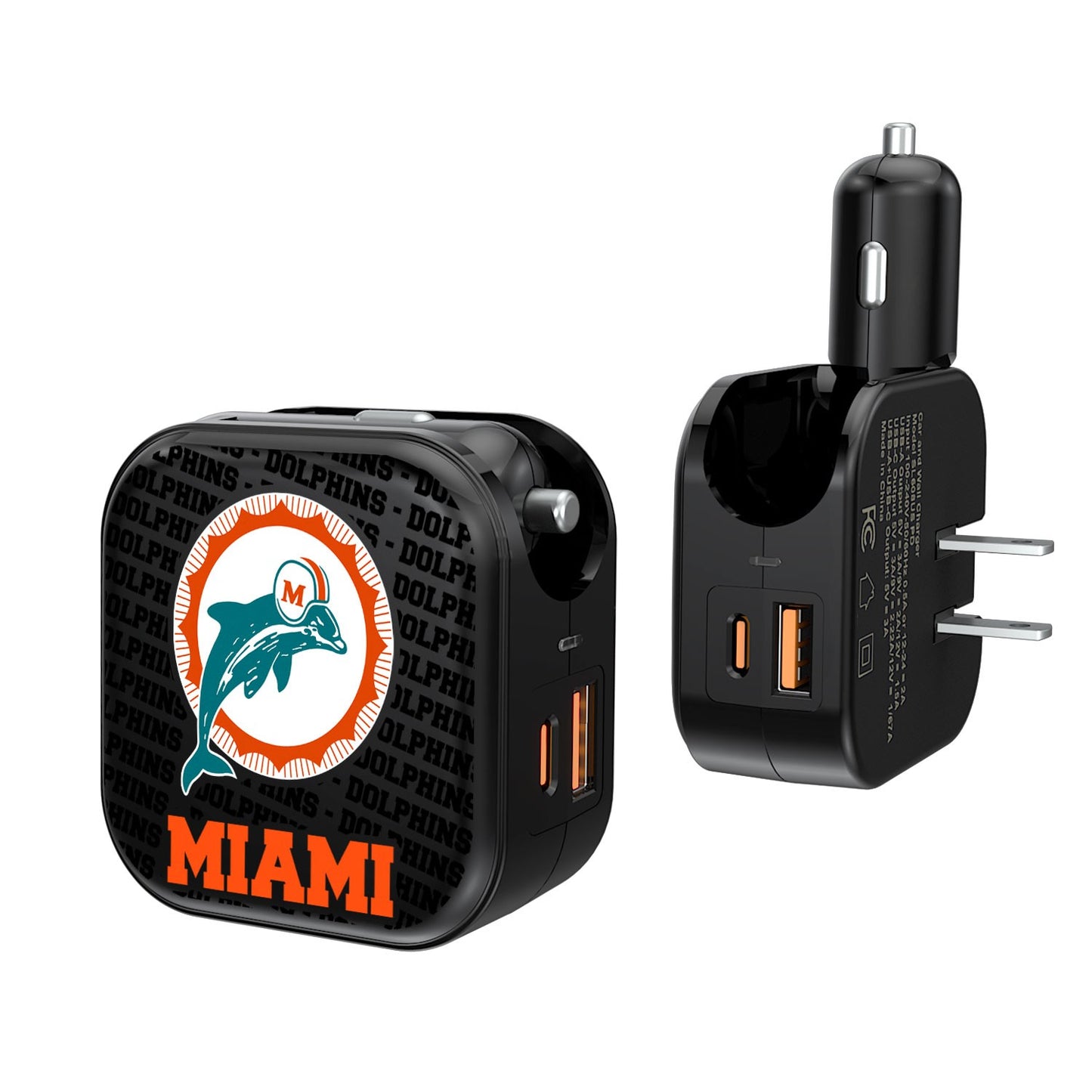 Miami Dolphins Team Logo Dual Port USB Car & Home Charger