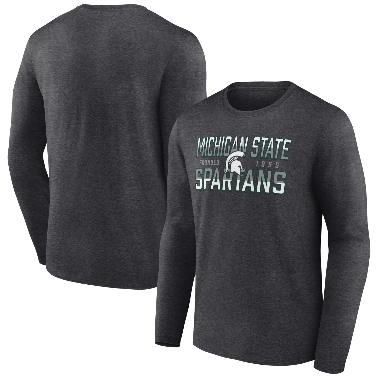 Men's Fanatics Heather Charcoal Michigan State Spartans Middle Color Long Sleeve T-Shirt