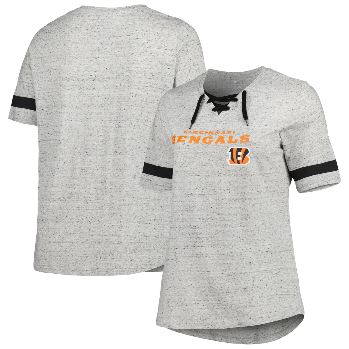 Women's Heather Gray Cincinnati Bengals Plus Size Lace-Up V-Neck T-Shirt