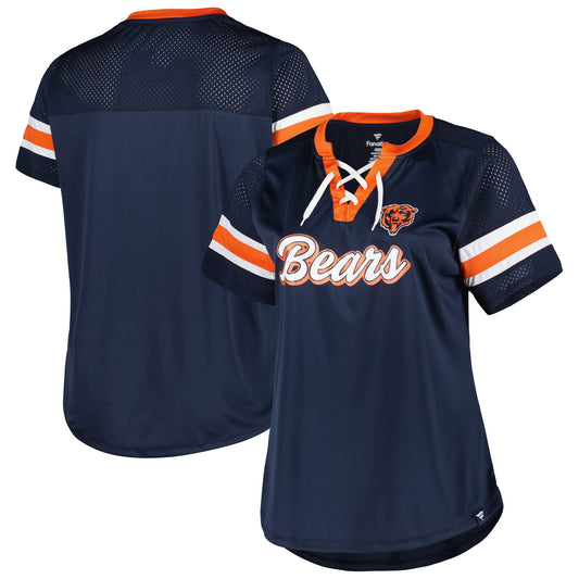 Women's Fanatics Navy Chicago Bears Plus Size Original State Lace-Up T-Shirt