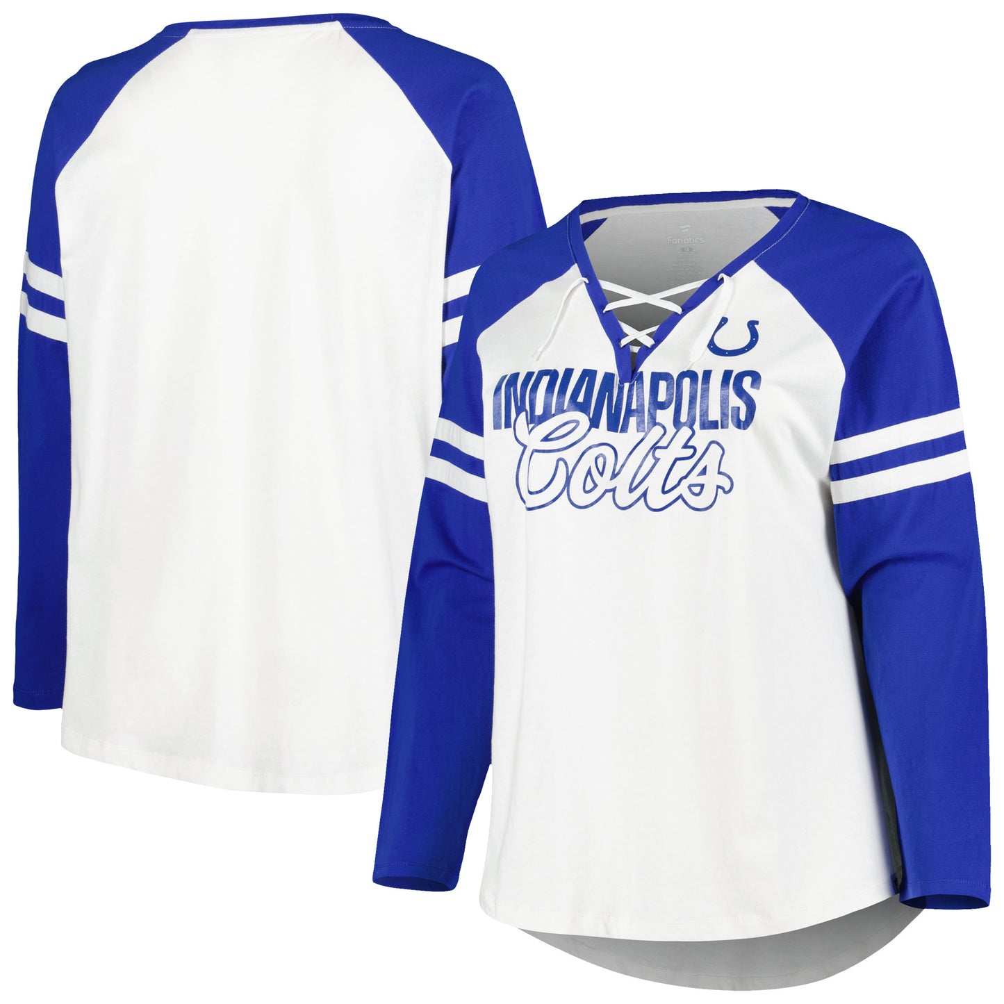 Women's Fanatics Royal/White Indianapolis Colts Plus Size True to Form Lace-Up V-Neck Raglan Long Sleeve T-Shirt