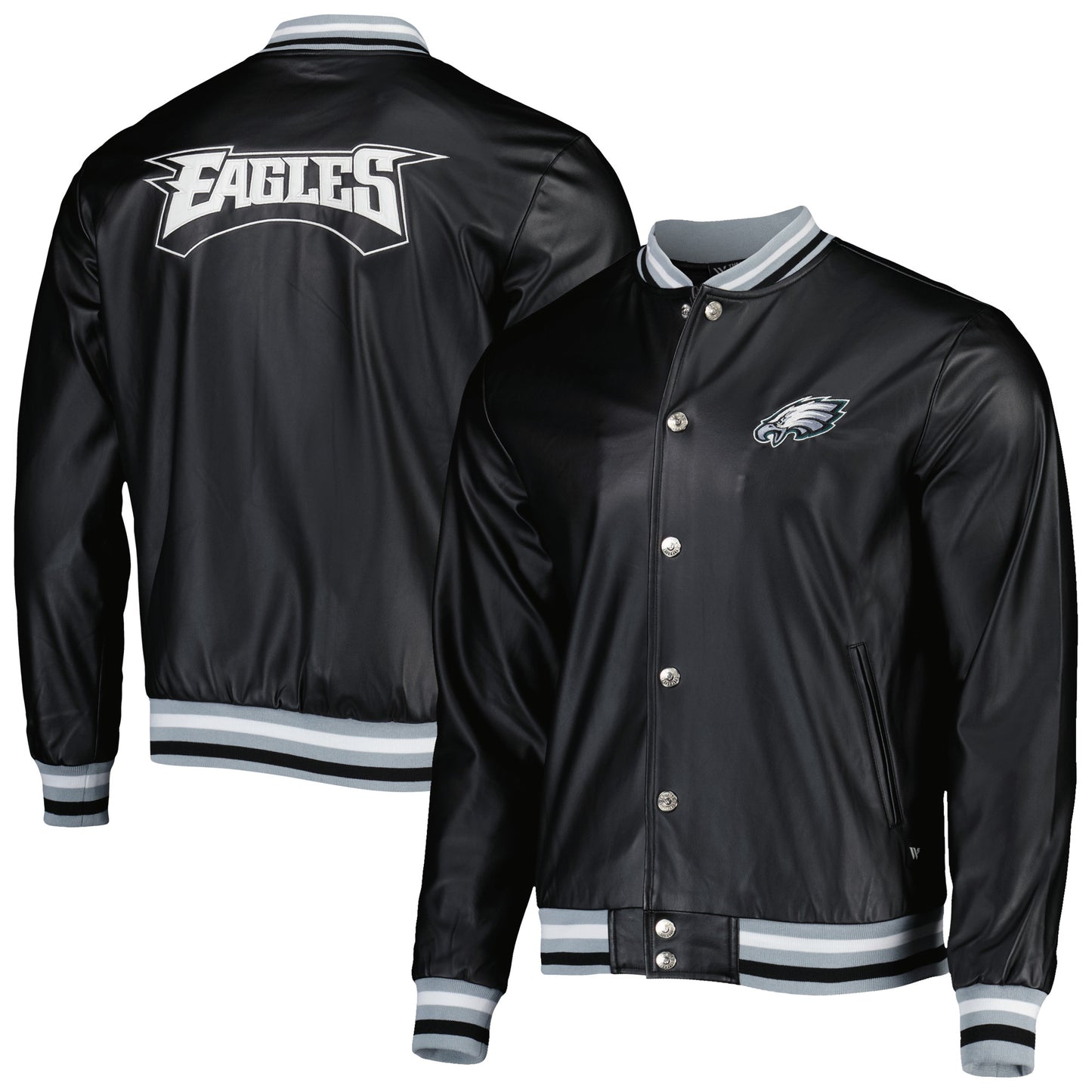 Men's The Wild Collective Black Philadelphia Eagles Metallic Bomber Full-Snap Jacket