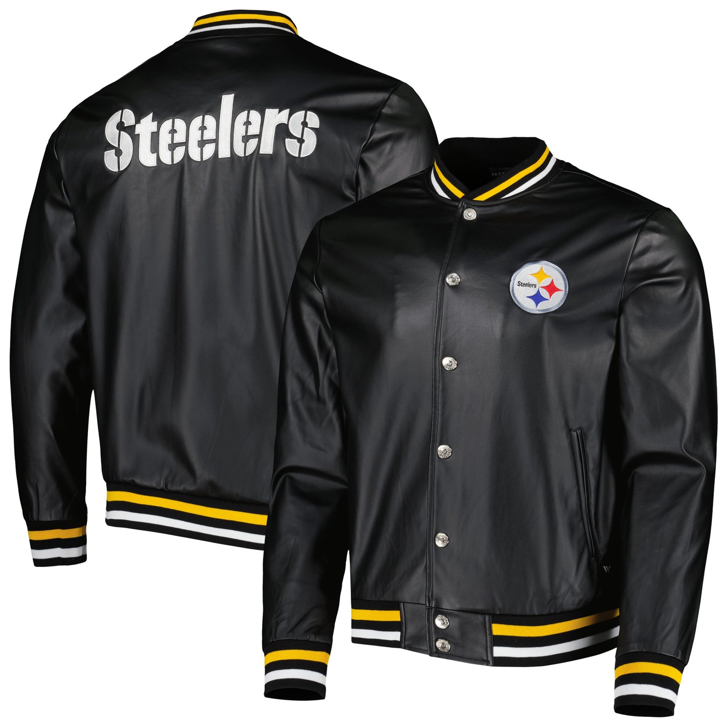 Men's The Wild Collective Black Pittsburgh Steelers Metallic Bomber Full-Snap Jacket