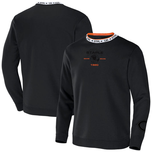 Men's NFL x Staple Black Chicago Bears Globe Crewneck Pullover