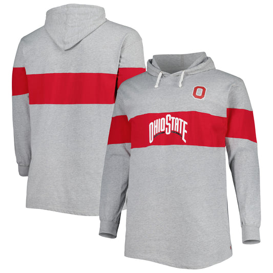 Men's Heathered Gray/Scarlet Ohio State Buckeyes Big & Tall Long Sleeve Jersey Hoodie T-Shirt