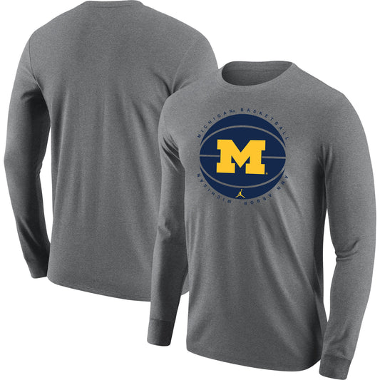 Men's Nike Heather Gray Michigan Wolverines Basketball Long Sleeve T-Shirt