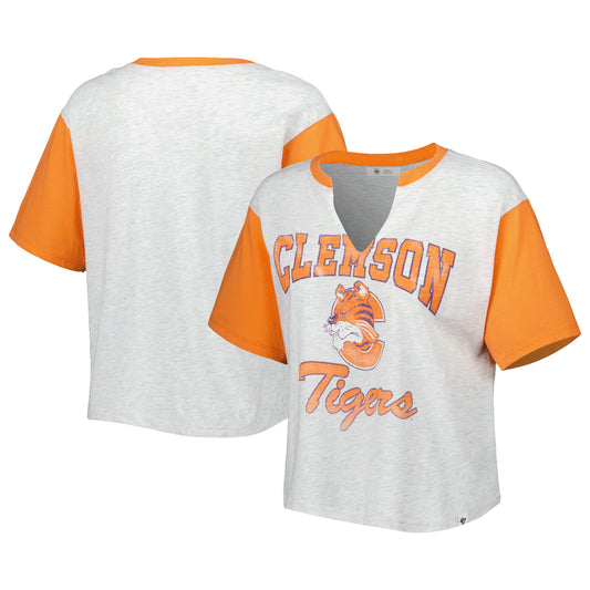 Women's '47 Gray/Orange Clemson Tigers Dolly Cropped V-Neck T-Shirt