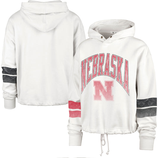 Women's '47 Cream Nebraska Huskers Harper Adjustable Cropped Pullover Hoodie