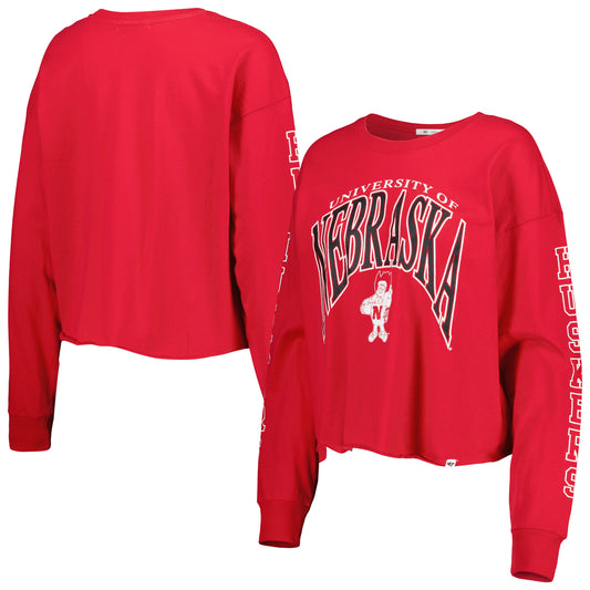 Women's '47 Scarlet Nebraska Huskers Parkway II Cropped Long Sleeve T-Shirt