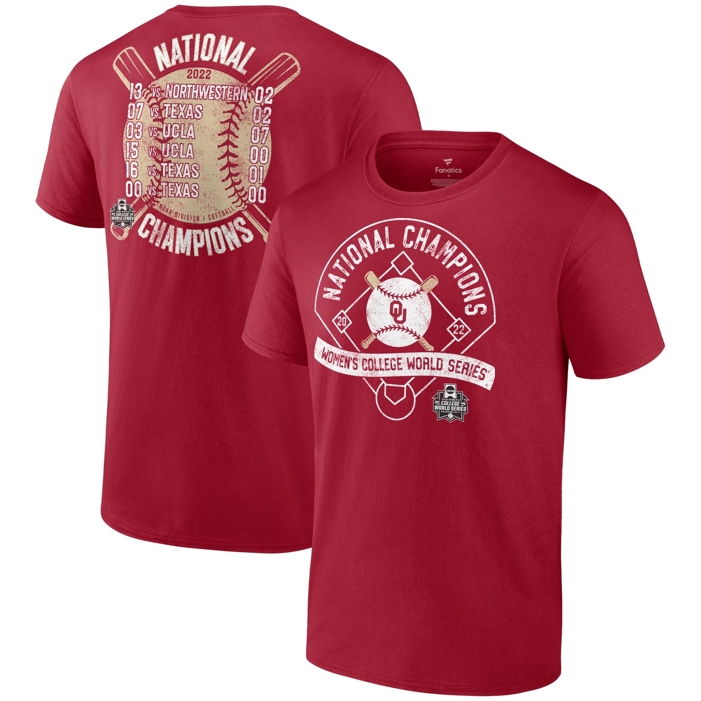 Men's Fanatics Crimson Oklahoma Sooners 2022 NCAA Softball Women's College World Series Champions Slide T-Shirt