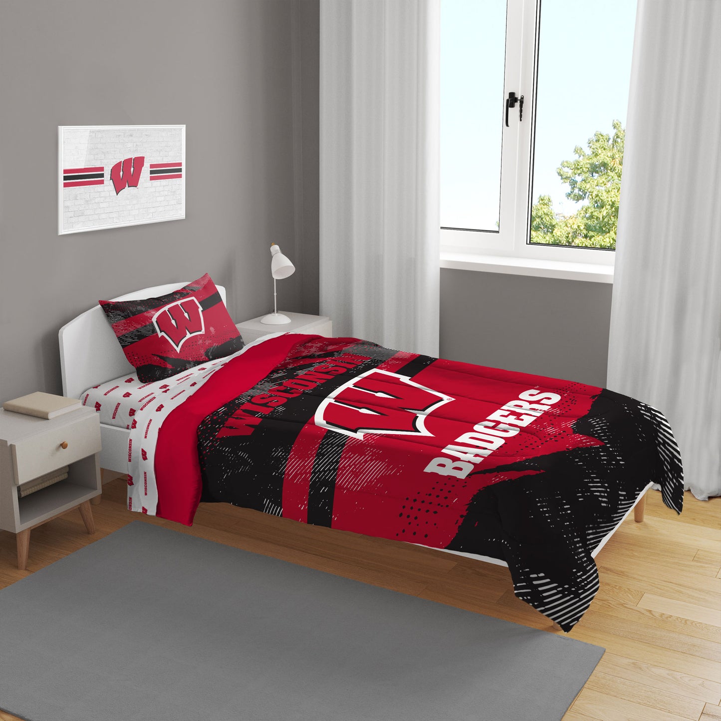 Wisconsin Badgers Slanted Stripe 4-Piece Twin Bed Set