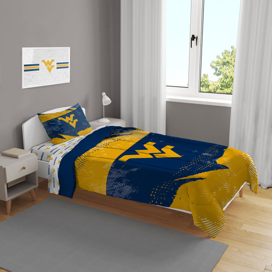 West Virginia Mountaineers Slanted Stripe 4-Piece Twin Bed Set