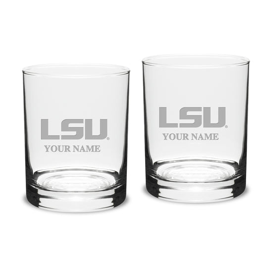 LSU Tigers Personalized 14oz. 2-Piece Classic Double Old Fashioned Glass Set
