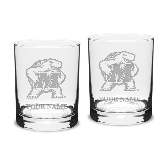 Maryland Terrapins Personalized 14oz. 2-Piece Classic Double Old Fashioned Glass Set