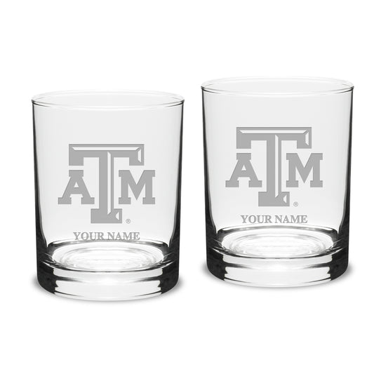 Texas A&M Aggies Personalized 14oz. 2-Piece Classic Double Old Fashioned Glass Set