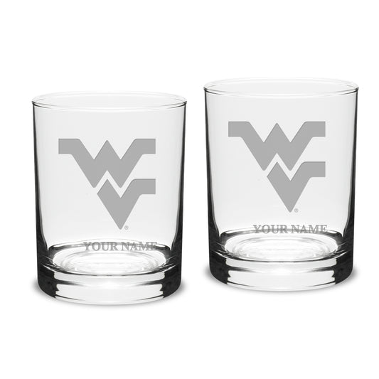 West Virginia Mountaineers Personalized 14oz. 2-Piece Classic Double Old Fashioned Glass Set