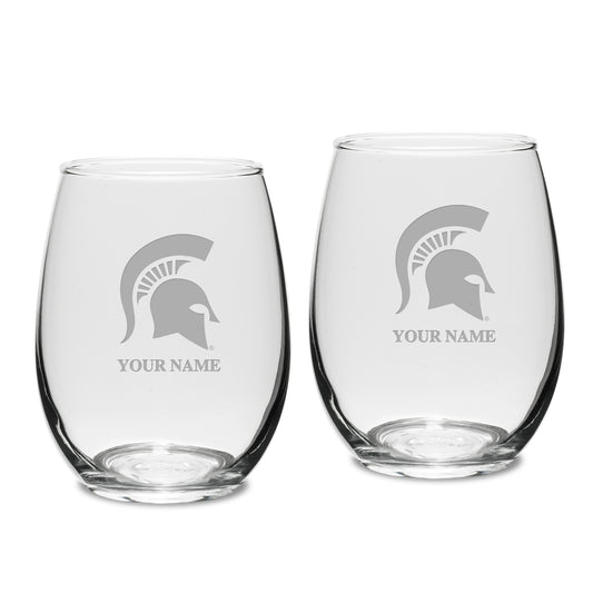 Michigan State Spartans Personalized 15oz. 2-Piece Stemless Wine Glass Set