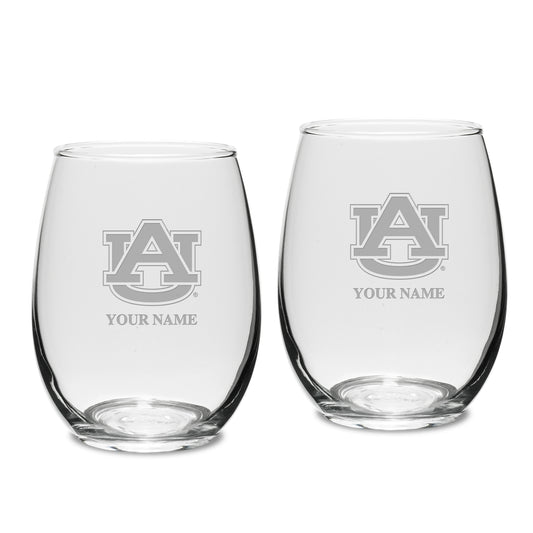 Auburn Tigers Personalized 15oz. 2-Piece Stemless Wine Glass Set