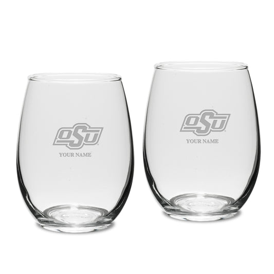 Oklahoma State Cowboys Personalized 15oz. 2-Piece Stemless Wine Glass Set