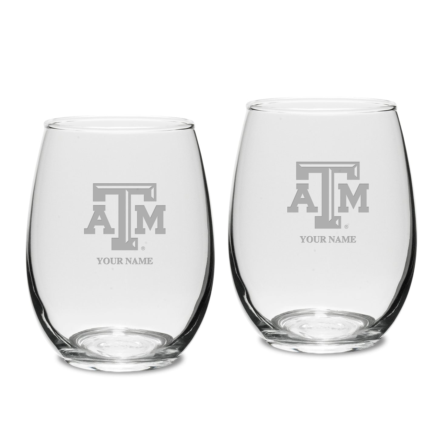 Texas A&M Aggies Personalized 15oz. 2-Piece Stemless Wine Glass Set