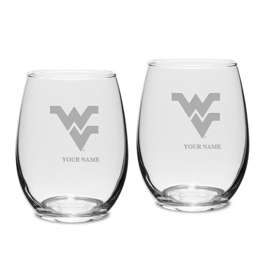 West Virginia Mountaineers Personalized 15oz. 2-Piece Stemless Wine Glass Set