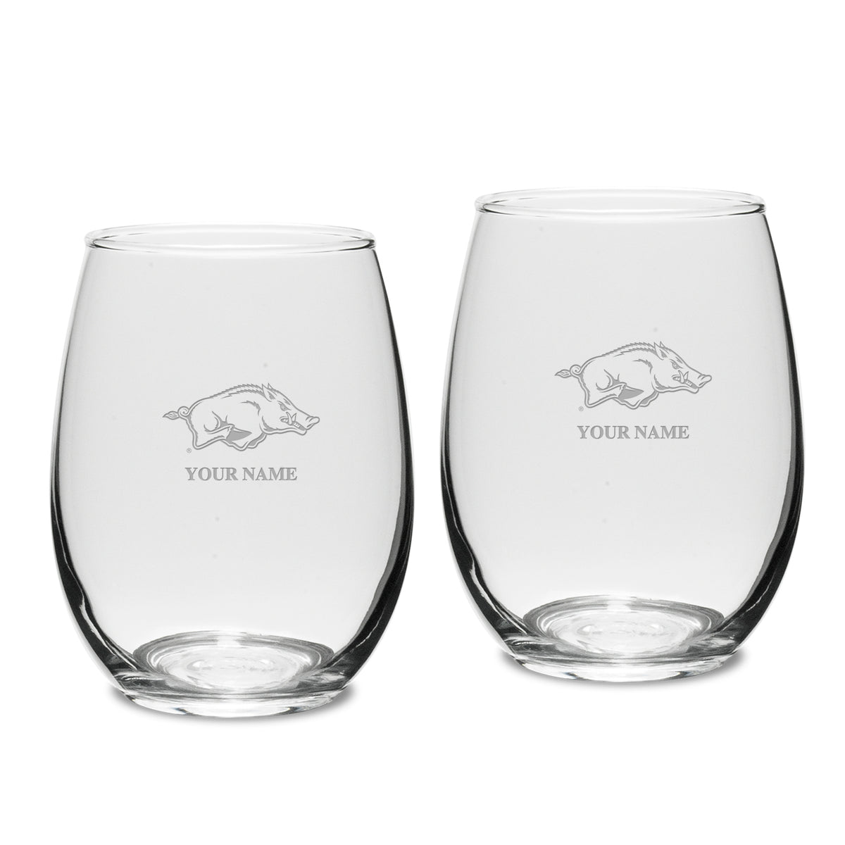 Arkansas Razorbacks Personalized 15oz. 2-Piece Stemless Wine Glass Set