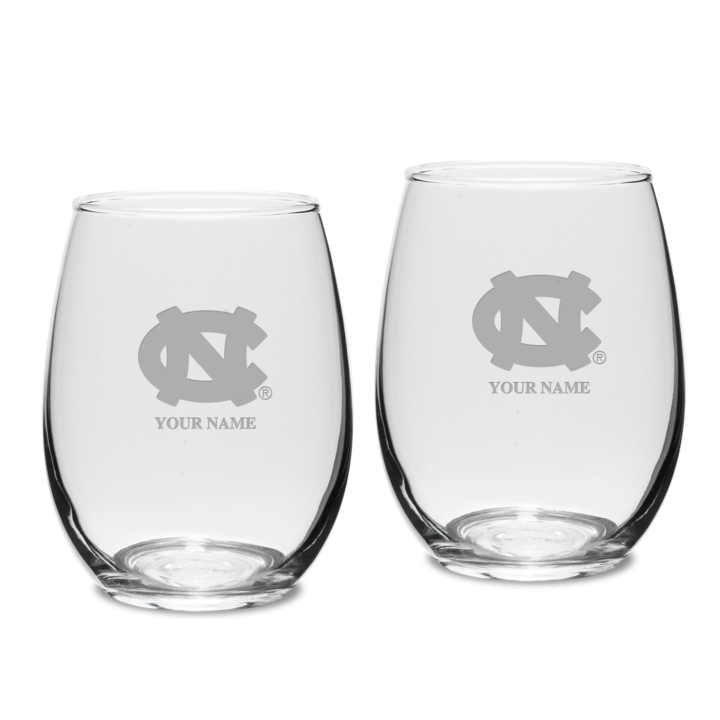 North Carolina Tar Heels Personalized 15oz. 2-Piece Stemless Wine Glass Set