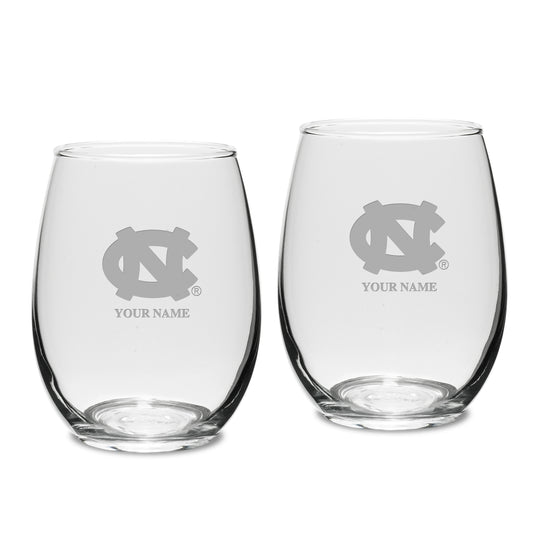 North Carolina Tar Heels Personalized 15oz. 2-Piece Stemless Wine Glass Set