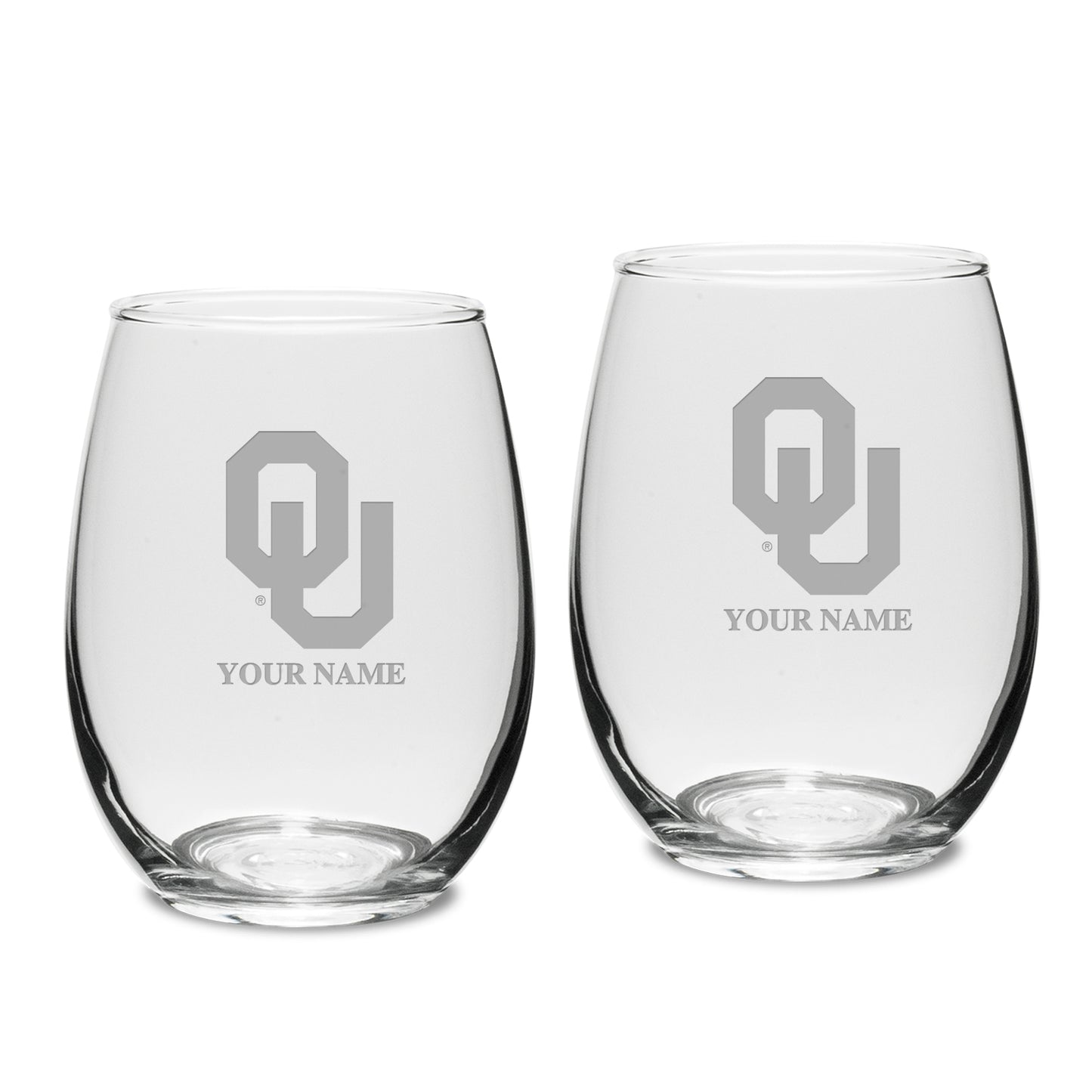 Oklahoma Sooners Personalized 15oz. 2-Piece Stemless Wine Glass Set
