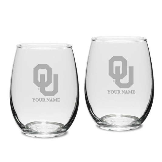 Oklahoma Sooners Personalized 15oz. 2-Piece Stemless Wine Glass Set