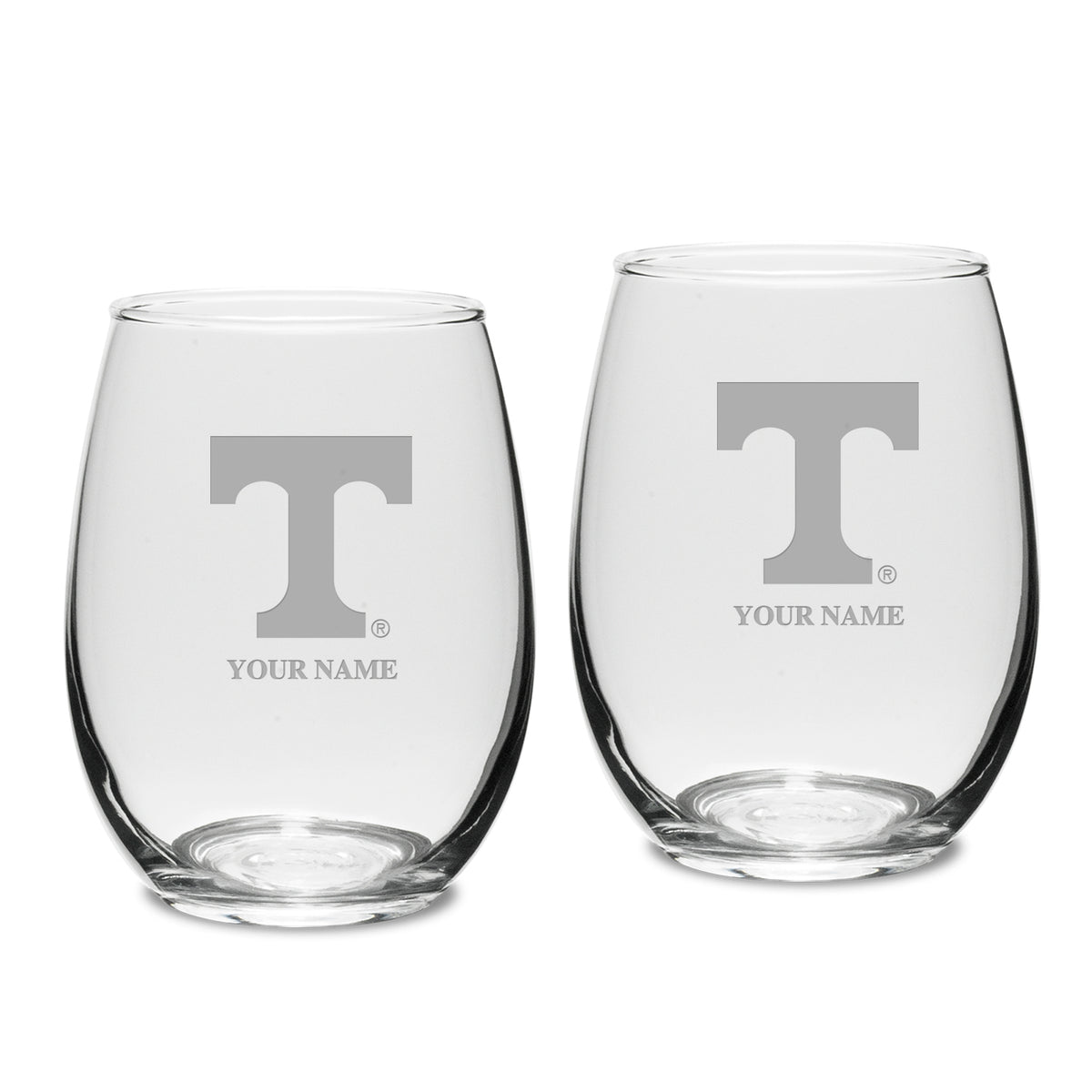 Tennessee Volunteers Personalized 15oz. 2-Piece Stemless Wine Glass Set