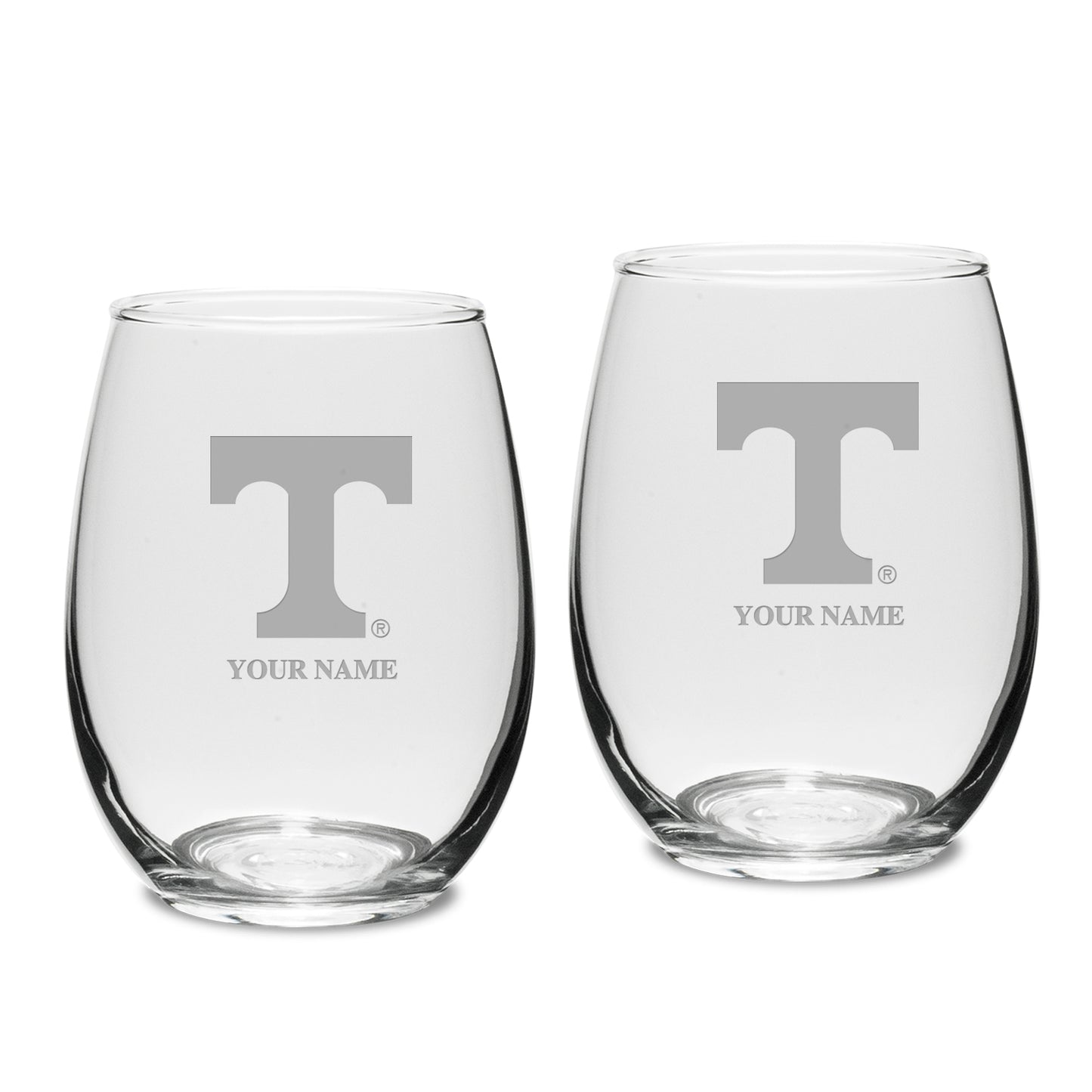 Tennessee Volunteers Personalized 15oz. 2-Piece Stemless Wine Glass Set