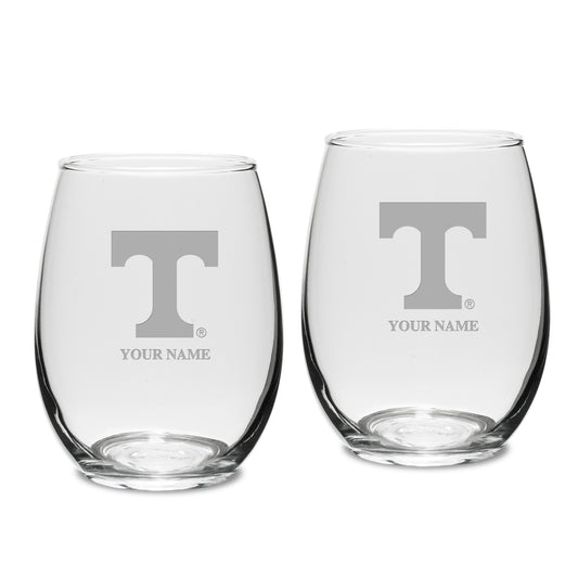 Tennessee Volunteers Personalized 15oz. 2-Piece Stemless Wine Glass Set