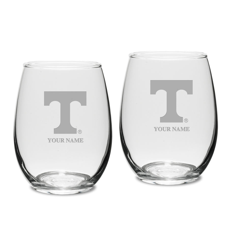 Tennessee Volunteers Personalized 15oz. 2-Piece Stemless Wine Glass Set