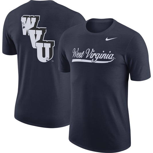 Men's Nike Navy West Virginia Mountaineers Distressed Print Cotton Vault T-Shirt