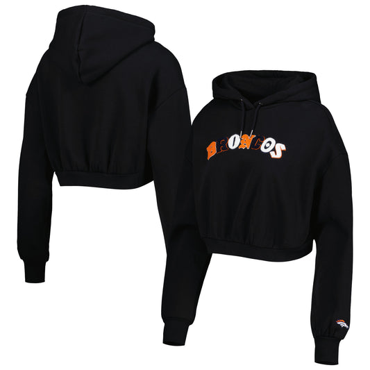 Women's The Wild Collective Black Denver Broncos Cropped Pullover Hoodie