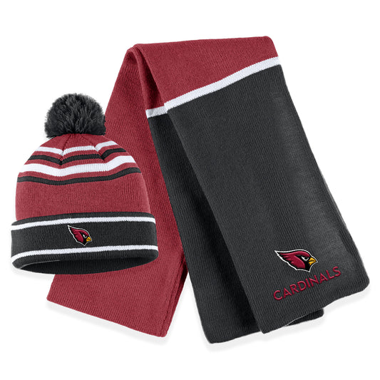 Women's WEAR by Erin Andrews Cardinal Arizona Cardinals Colorblock Cuffed Knit Hat with Pom and Scarf Set