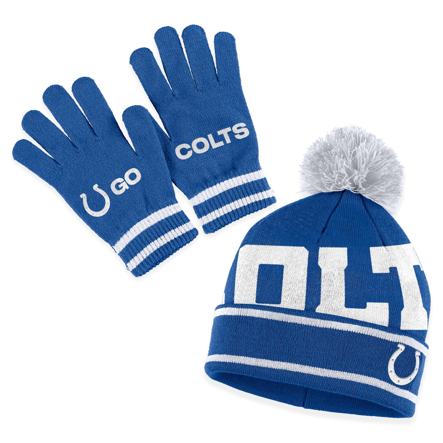 Women's WEAR by Erin Andrews  Royal Indianapolis Colts Double Jacquard Cuffed Knit Hat with Pom and Gloves Set