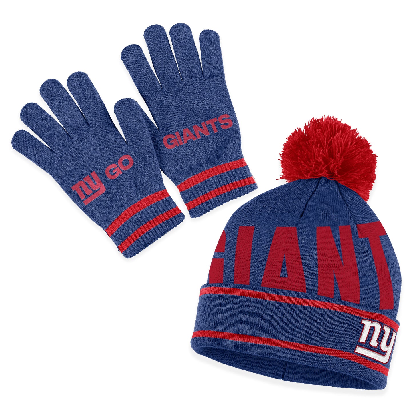 Women's WEAR by Erin Andrews  Royal New York Giants Double Jacquard Cuffed Knit Hat with Pom and Gloves Set