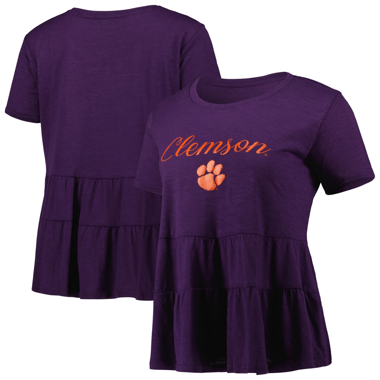 Women's Purple Clemson Tigers Willow Ruffle-Bottom T-Shirt