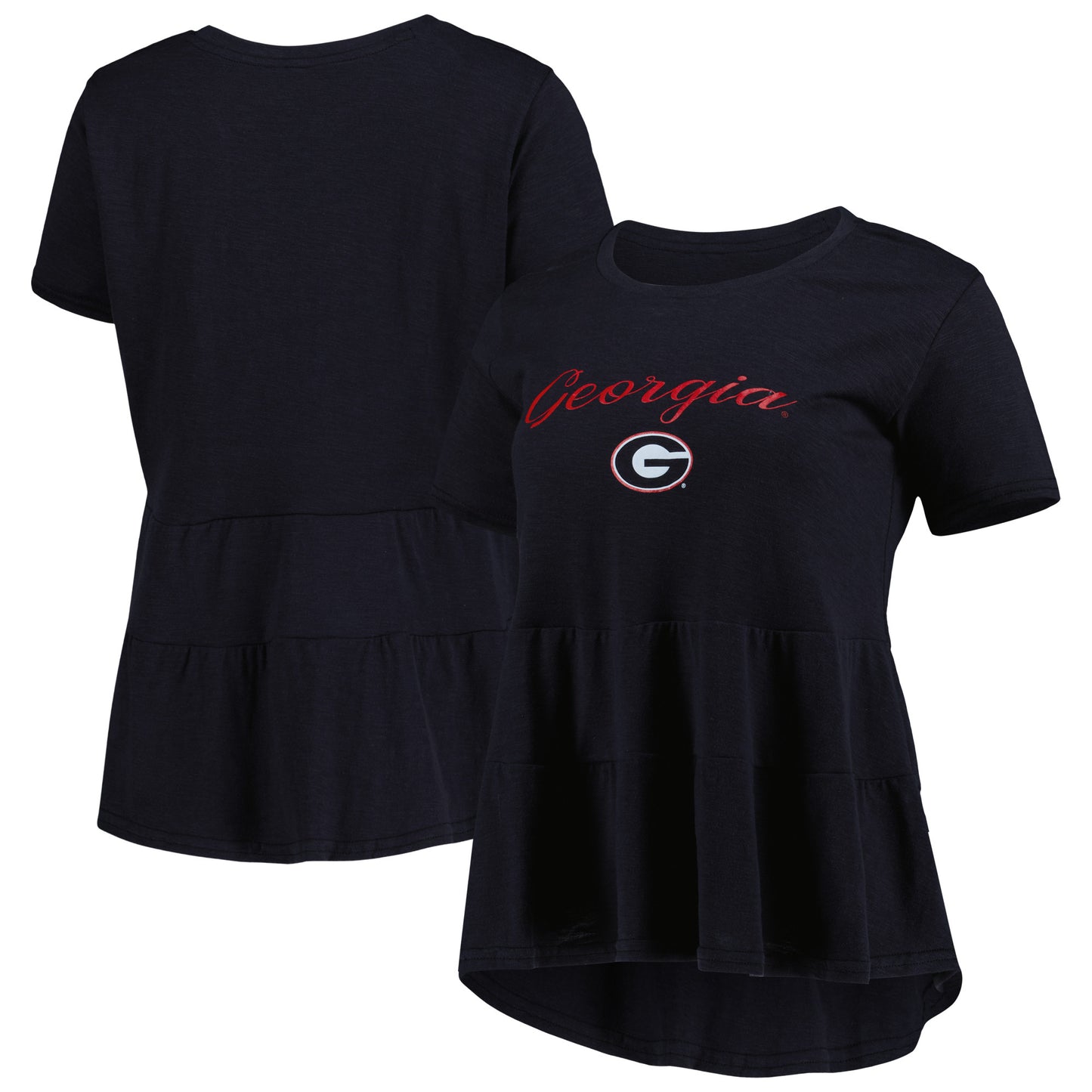 Women's Black Georgia Bulldogs Willow Ruffle-Bottom T-Shirt