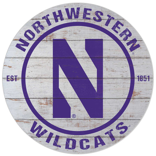 White Northwestern Wildcats 20'' x 20'' Indoor/Outdoor Weathered Circle Sign