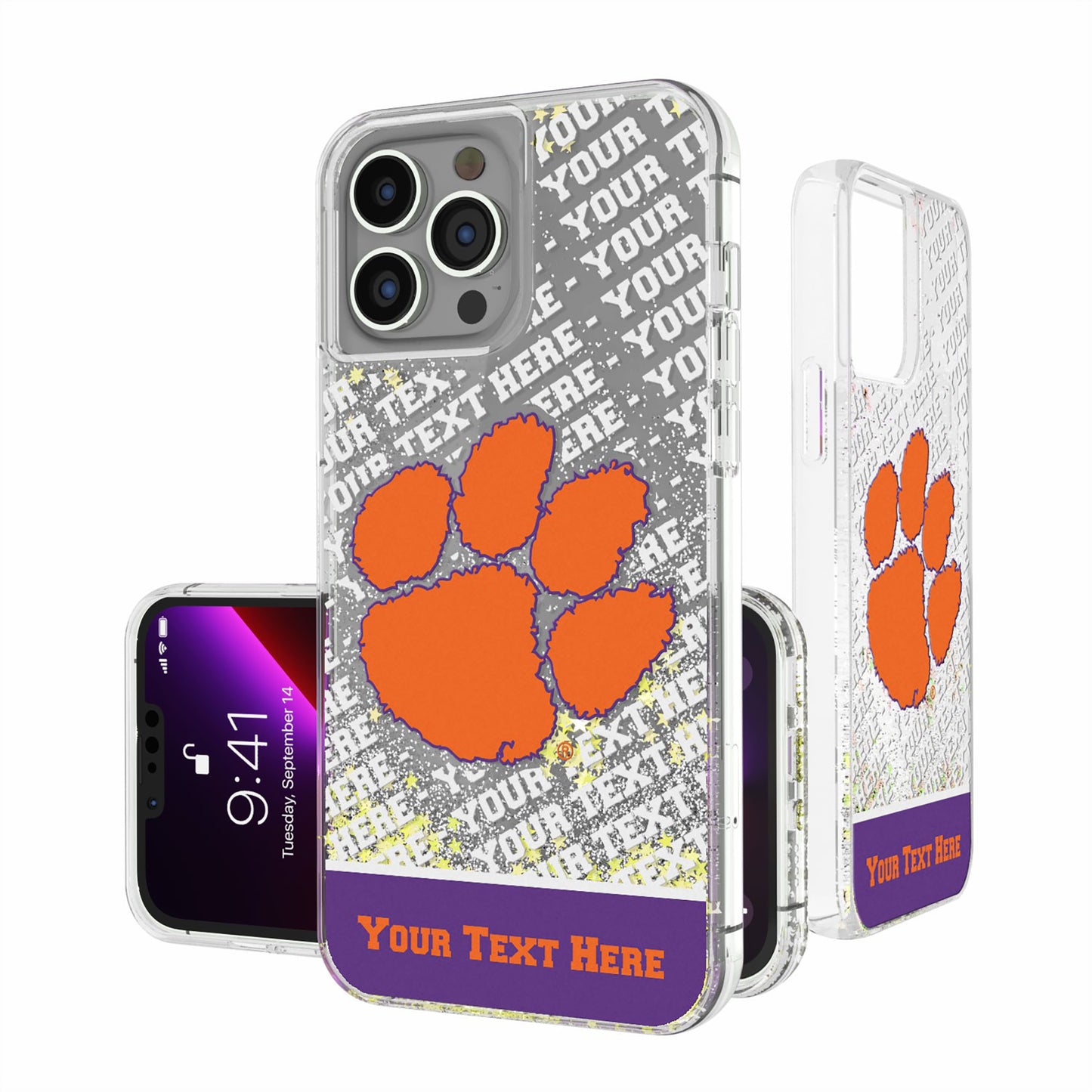 Clemson Tigers iPhone Endzone Personalized Glitter Case