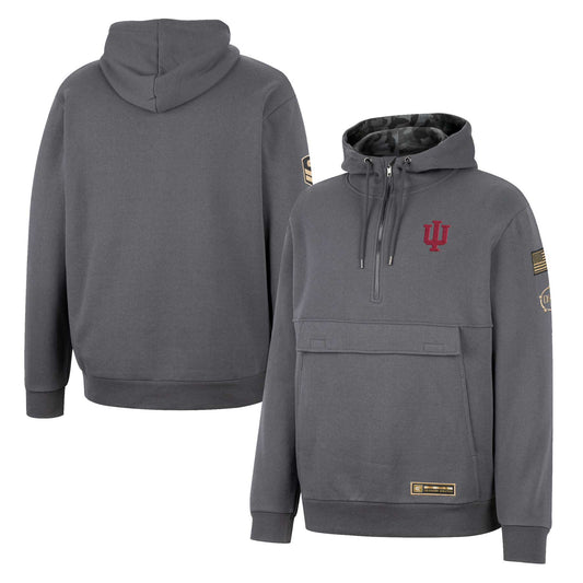 Men's Colosseum Charcoal Indiana Hoosiers OHT Military Appreciation Quarter-Zip Hoodie