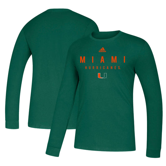 Men's adidas Green Miami Hurricanes Amplifier Long Sleeve T-Shirt